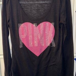 Victoria’s Secret Pink BLING Sexy Scoop Neck Long Sleeve Tee Large EEUC